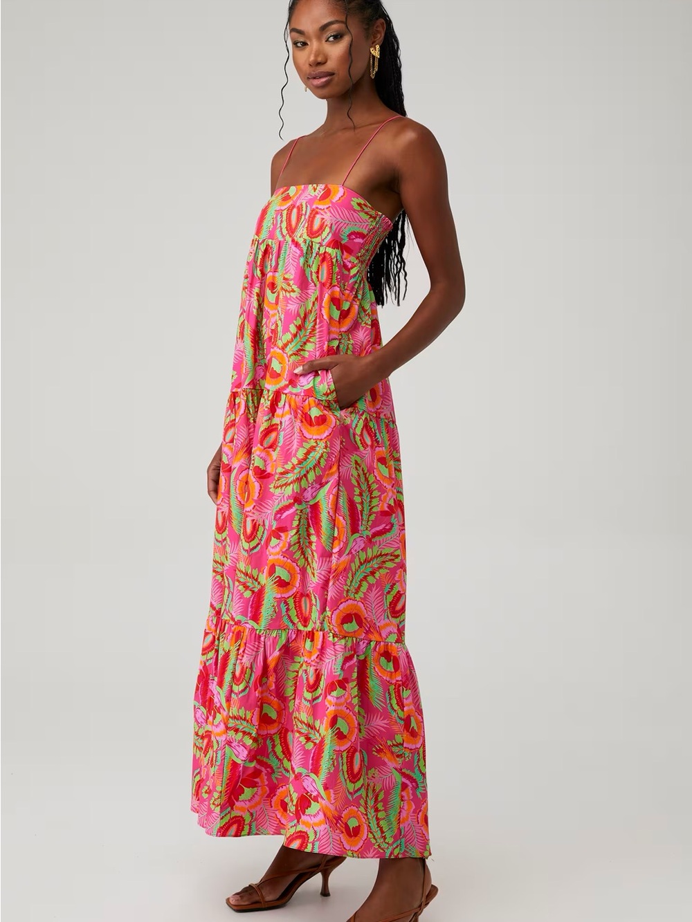 Show Me Your MuMu Bright Pink Tropical Maxi Dress with pockets
